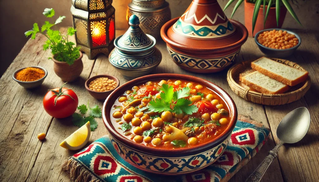 Authentic Moroccan Harira Soup with Traditional Garnishes