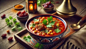 Authentic Moroccan Harira Soup in Traditional Ceramic Bowl