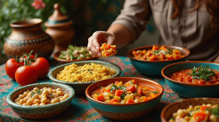 Delicious Moroccan Vegetarian Dishes: Tagine, Couscous, and Fresh Salad