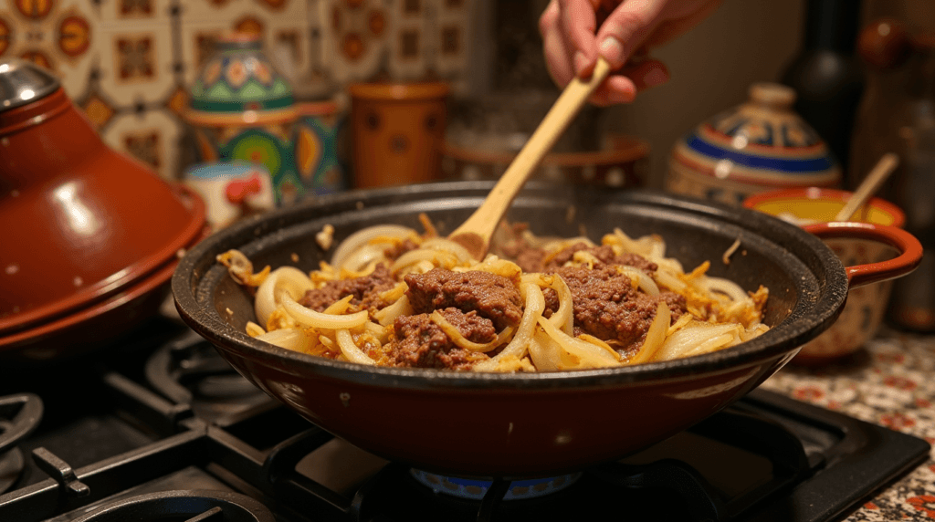 "Moroccan Lamb Recipe – Caramelized Onions, Garlic, and Ginger for Rich Flavor"