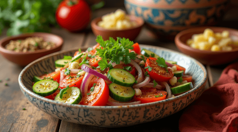 **Traditional Moroccan Kitchen with Authentic Salad Dishes – Vibrant and Flavorful Moroccan Cuisine**