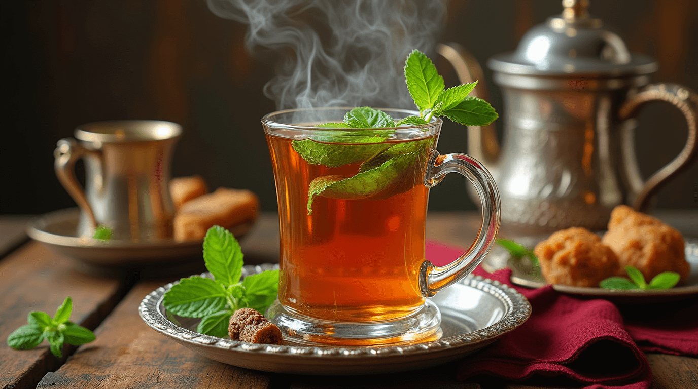 Authentic Moroccan Mint Tea Served in Traditional Glasses and Teapot