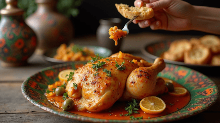 Traditional Moroccan Chicken Recipe with Authentic Spices: Roasted Chicken with Olives and Preserved Lemons