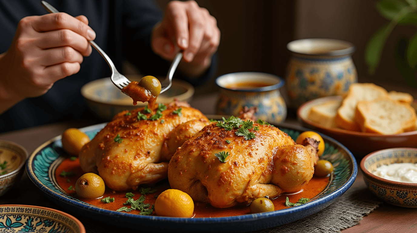 "Authentic Moroccan Chicken Tagine with Preserved Lemons and Olives"