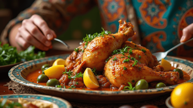 Authentic Moroccan Chicken Dish with Spices, Olives, and Preserved Lemons – Traditional Moroccan Cuisine