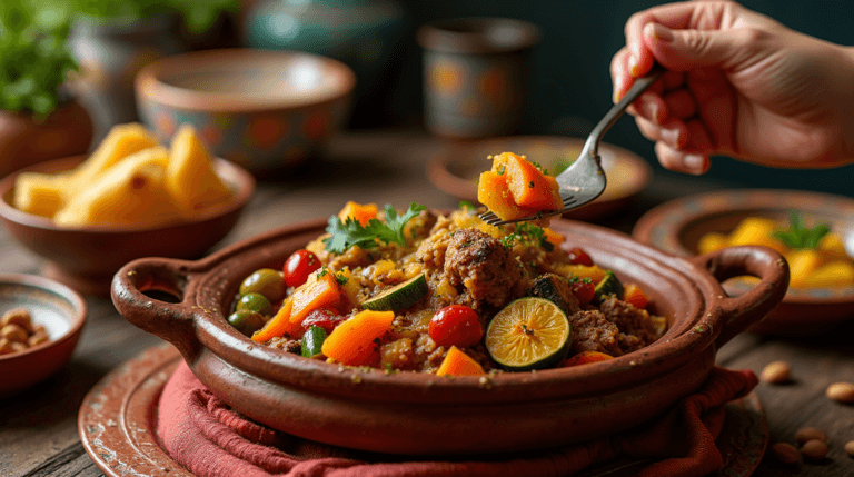 "Authentic Moroccan Tagine with Meat and Vegetables – A Flavorful Traditional Recipe"