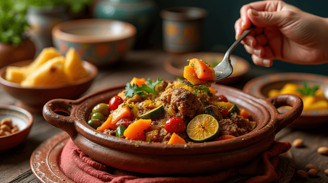 "Authentic Moroccan Tagine with Meat and Vegetables – A Flavorful Traditional Recipe"