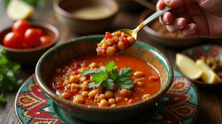 Authentic Moroccan Harira Soup with Traditional Garnishes