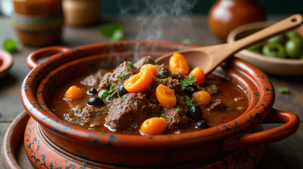 "Moroccan Lamb Tagine – Adding Apricots and Olives for a Perfect Sweet and Savory Balance"